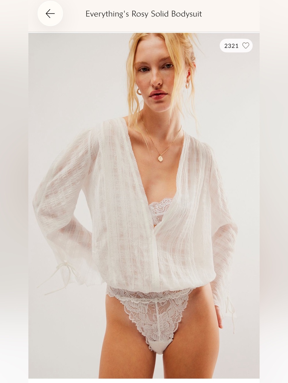 Free People Sheer White V-Neck Bodysuit Top